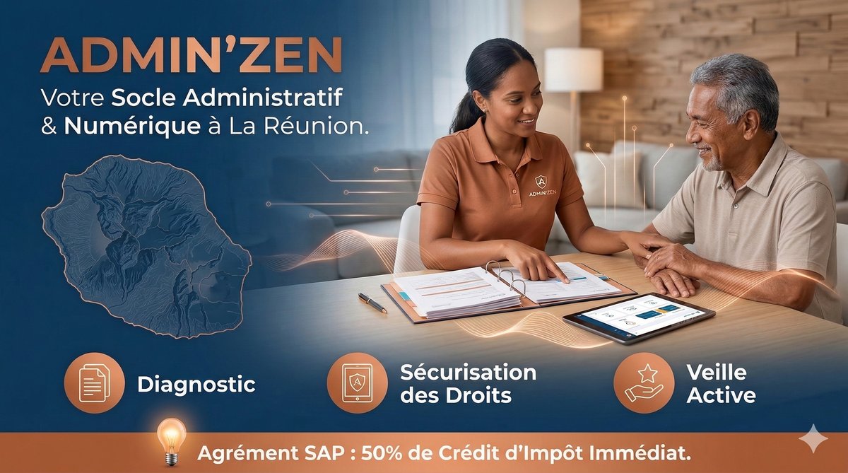 Nicholas GARRIGES, fondateur ADMIN'ZEN, accompagne un client dans ses démarches administratives à domicile à La Réunion